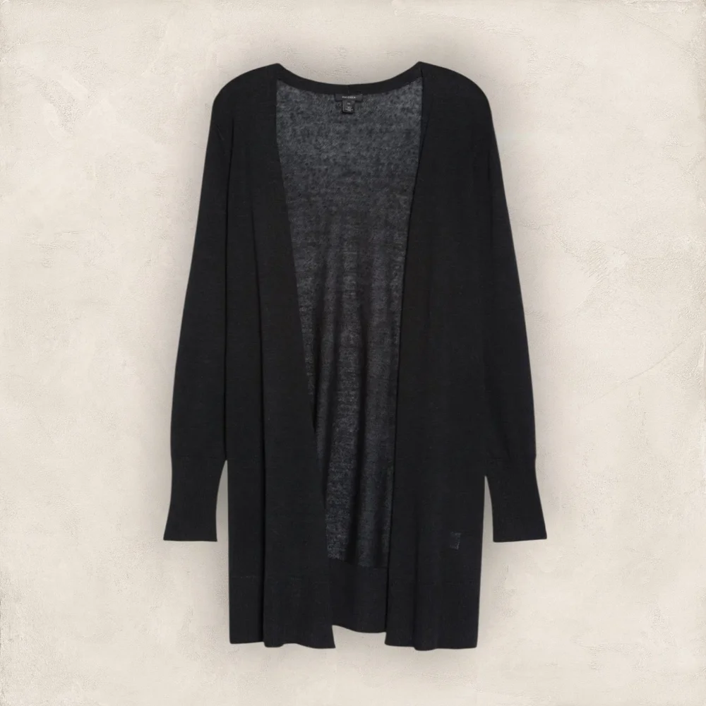 Halogen Black Sheer Linen Blend Lightweight Long Open Cardigan Sz X-Small